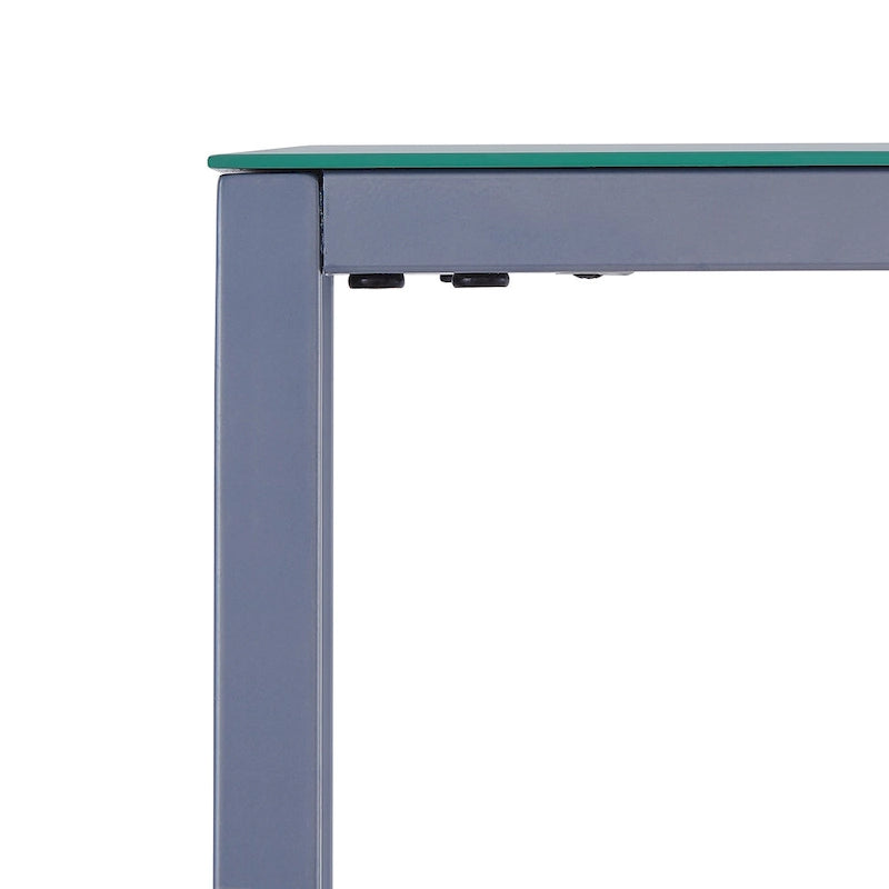 Console étroite avec plateau en verre miroir biseauté et cadre en métal