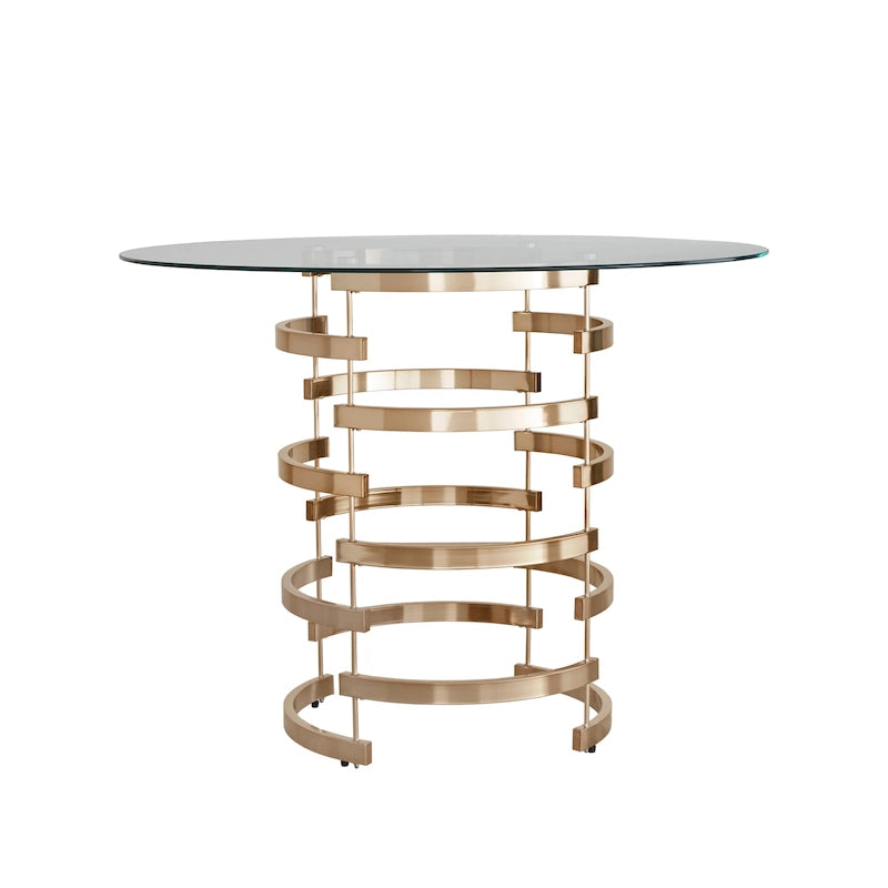 Table de salle à manger ronde à hauteur de comptoir avec plateau en verre et base Vortex