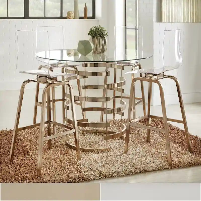 Table de salle à manger ronde à hauteur de comptoir avec plateau en verre et base Vortex