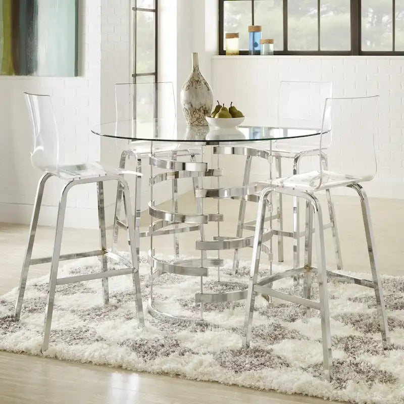 Table de salle à manger ronde à hauteur de comptoir avec plateau en verre et base Vortex