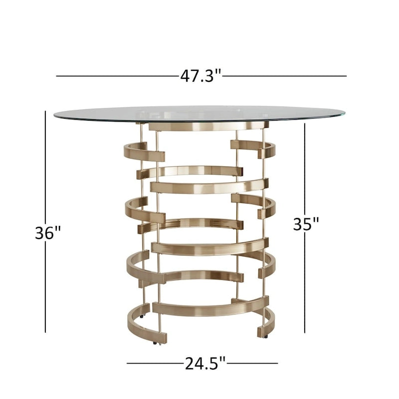 Table de salle à manger ronde à hauteur de comptoir avec plateau en verre et base Vortex