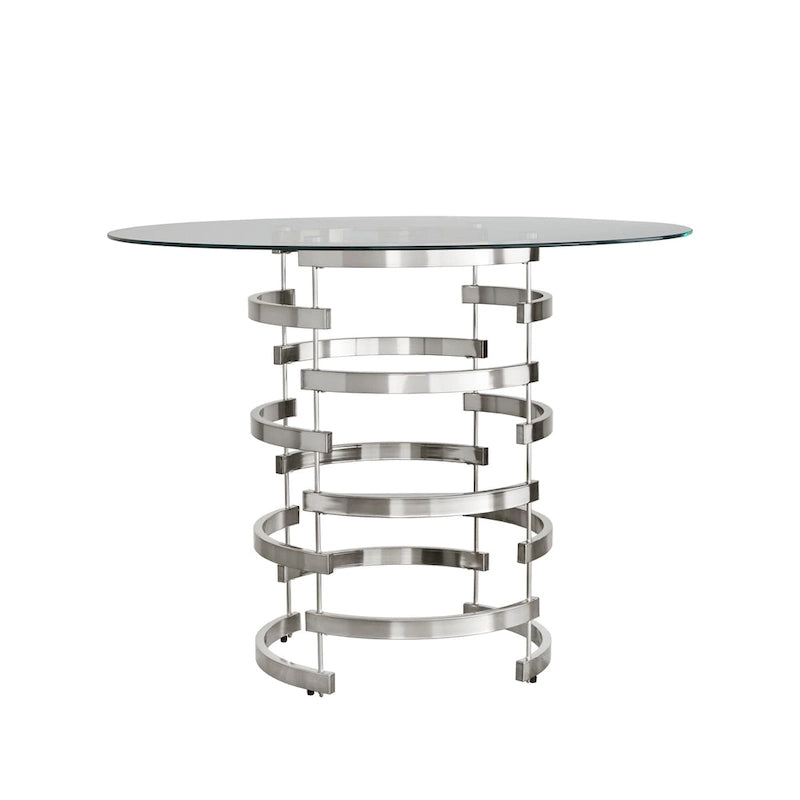 Table de salle à manger ronde à hauteur de comptoir avec plateau en verre et base Vortex