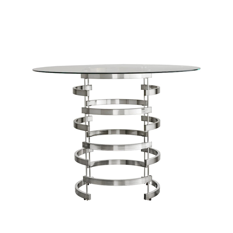 Table de salle à manger ronde à hauteur de comptoir avec plateau en verre et base Vortex