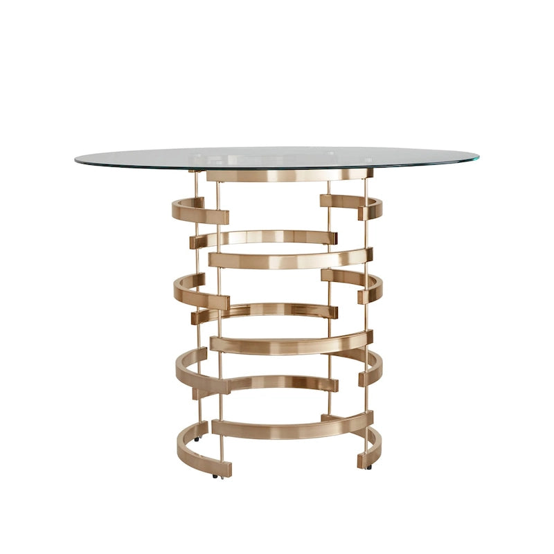 Table de salle à manger ronde à hauteur de comptoir avec plateau en verre et base Vortex