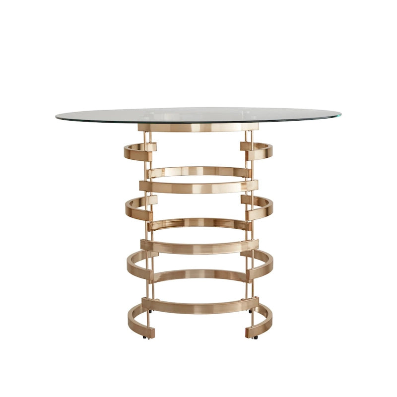 Table de salle à manger ronde à hauteur de comptoir avec plateau en verre et base Vortex