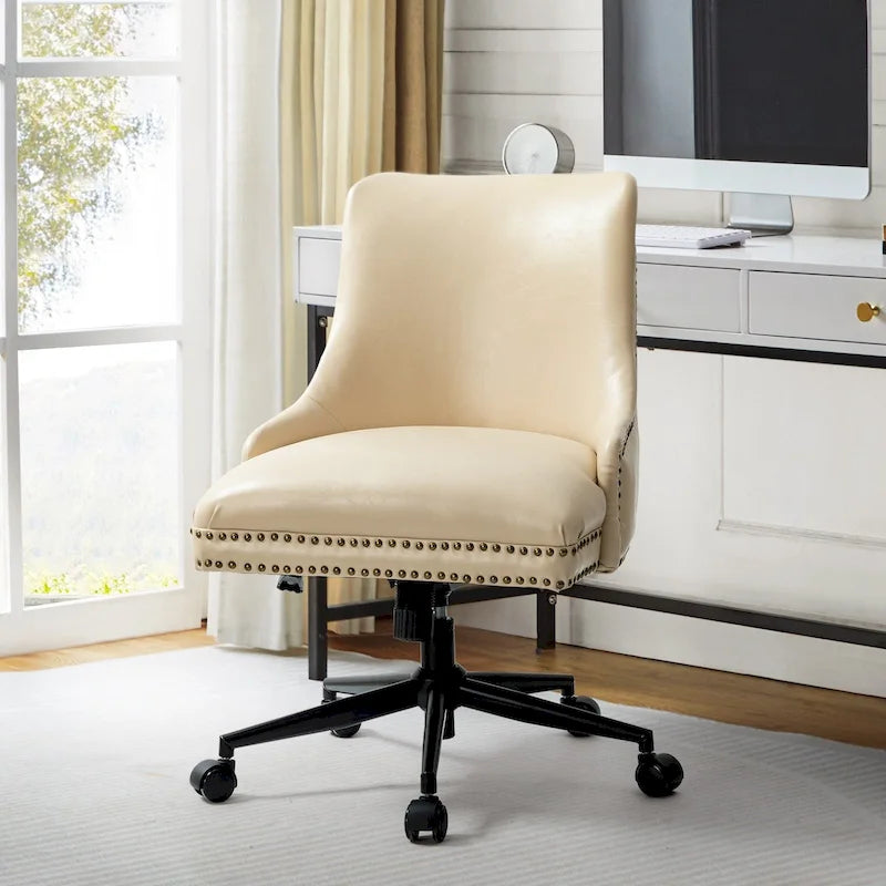 Fauteuil de bureau pivotant en similicuir avec clous décoratifs et réglage en hauteur