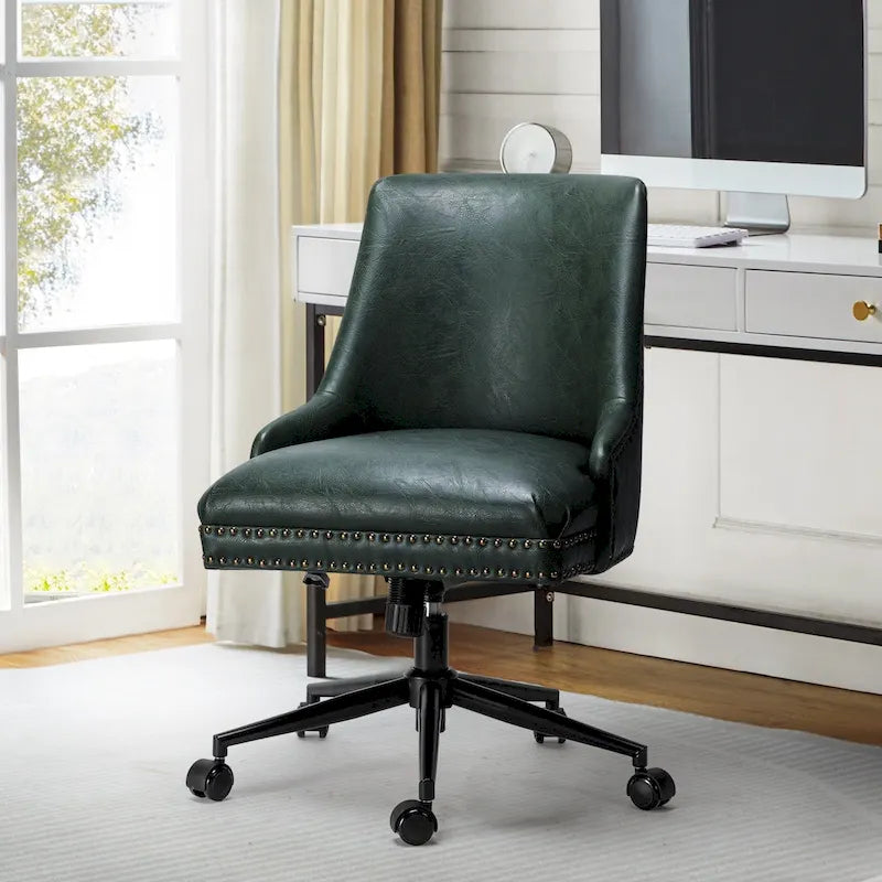 Fauteuil de bureau pivotant en similicuir avec clous décoratifs et réglage en hauteur
