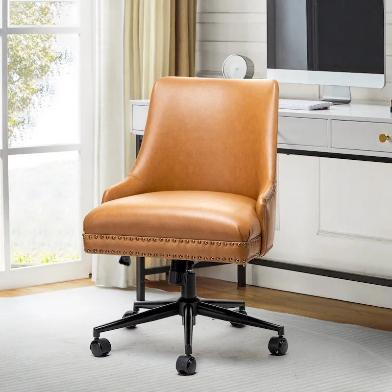 Fauteuil de bureau pivotant en similicuir avec clous décoratifs et réglage en hauteur