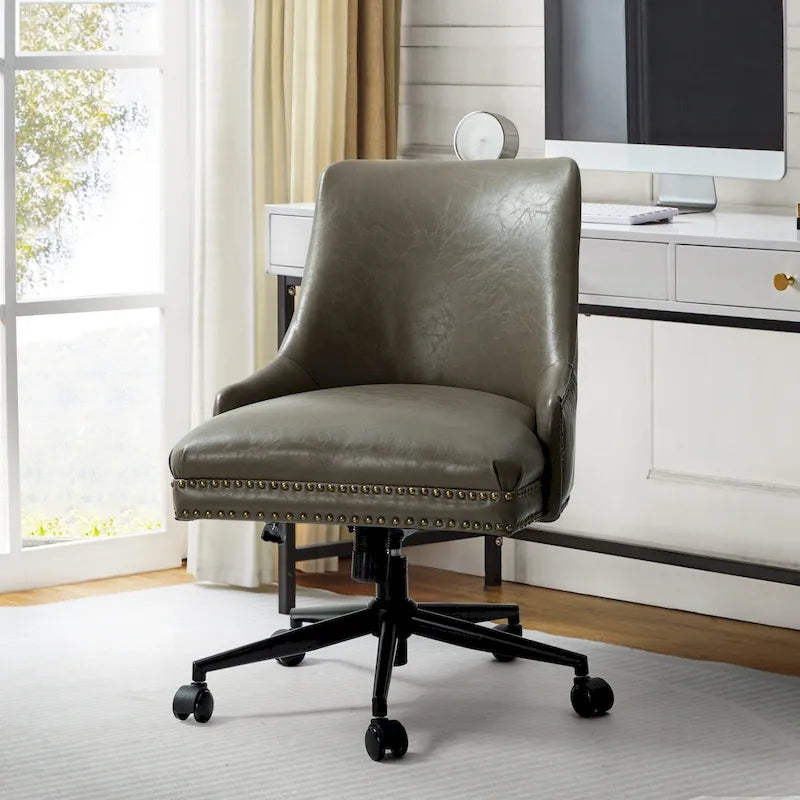 Fauteuil de bureau pivotant en similicuir avec clous décoratifs et réglage en hauteur