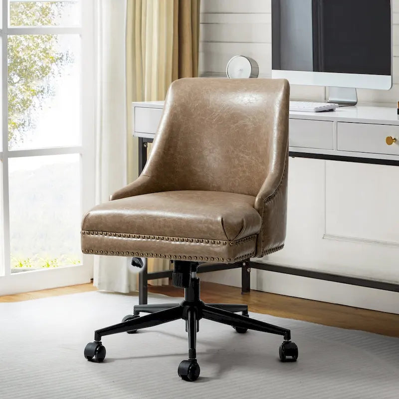 Fauteuil de bureau pivotant en similicuir avec clous décoratifs et réglage en hauteur