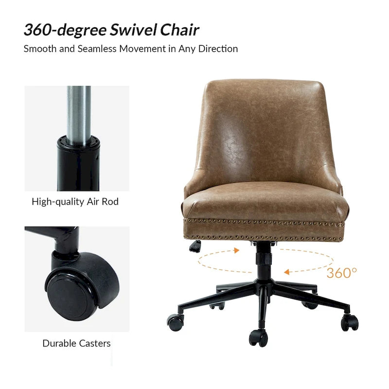 Fauteuil de bureau pivotant en similicuir avec clous décoratifs et réglage en hauteur