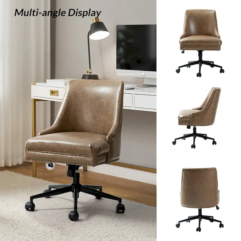 Fauteuil de bureau pivotant en similicuir avec clous décoratifs et réglage en hauteur
