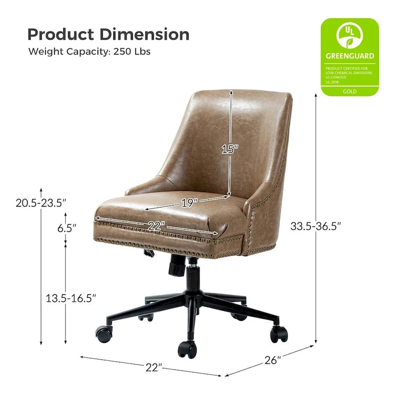 Fauteuil de bureau pivotant en similicuir avec clous décoratifs et réglage en hauteur