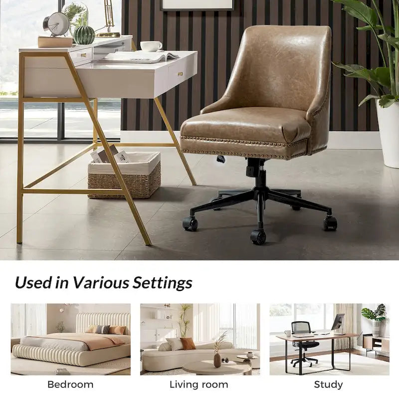 Fauteuil de bureau pivotant en similicuir avec clous décoratifs et réglage en hauteur