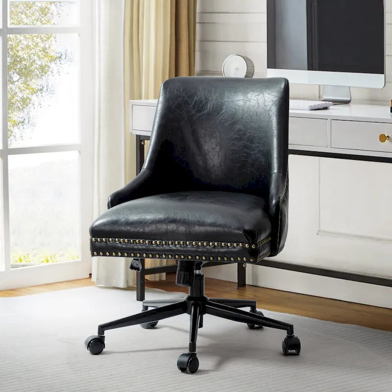 Fauteuil de bureau pivotant en similicuir avec clous décoratifs et réglage en hauteur