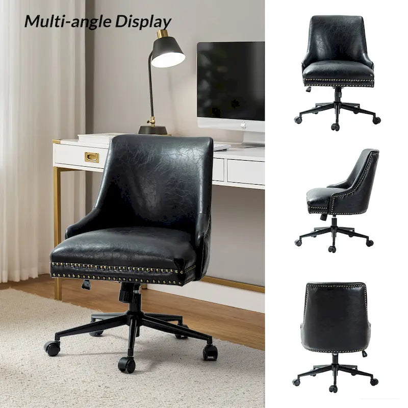 Fauteuil de bureau pivotant en similicuir avec clous décoratifs et réglage en hauteur
