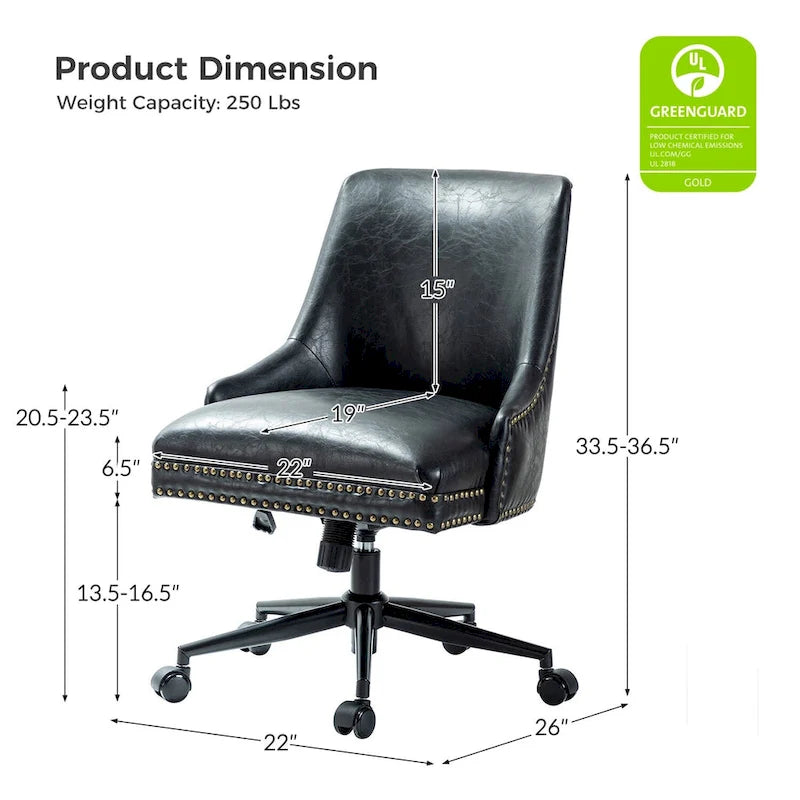 Fauteuil de bureau pivotant en similicuir avec clous décoratifs et réglage en hauteur