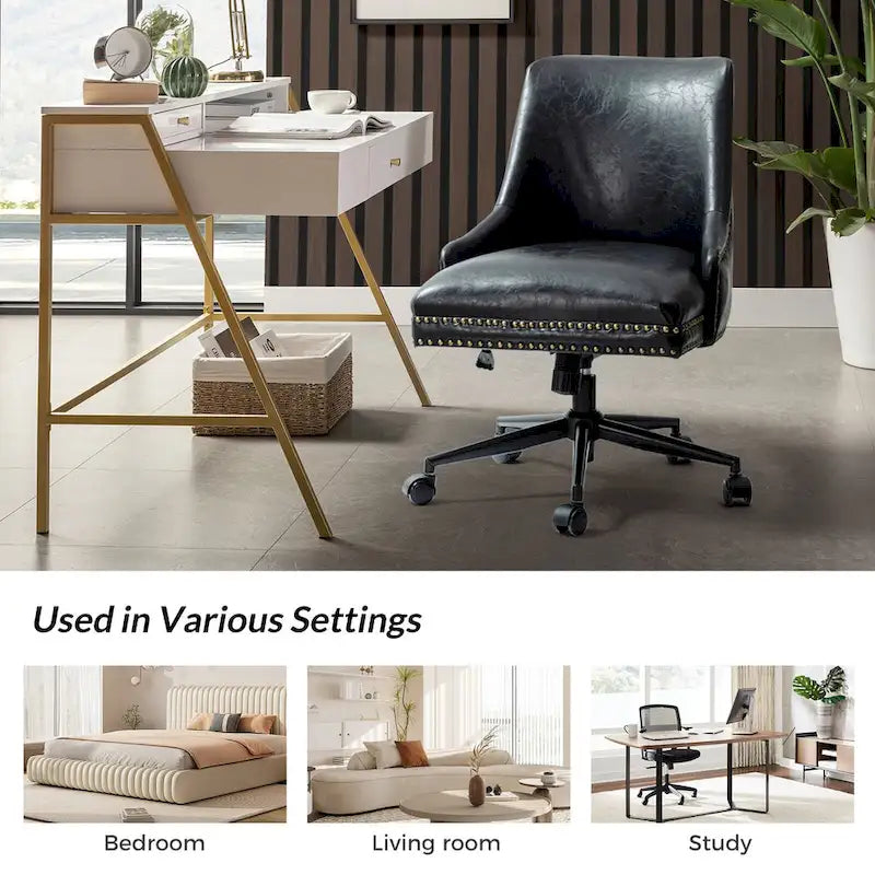 Fauteuil de bureau pivotant en similicuir avec clous décoratifs et réglage en hauteur