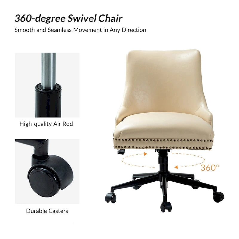 Fauteuil de bureau pivotant en similicuir avec clous décoratifs et réglage en hauteur