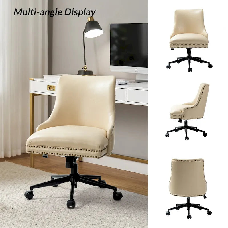 Fauteuil de bureau pivotant en similicuir avec clous décoratifs et réglage en hauteur