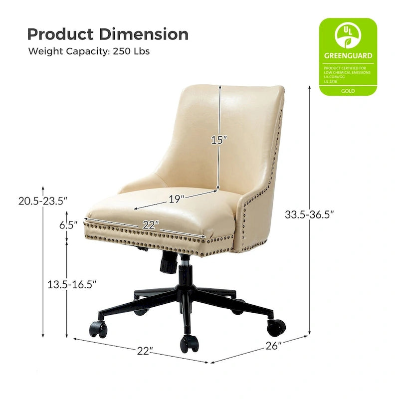 Fauteuil de bureau pivotant en similicuir avec clous décoratifs et réglage en hauteur