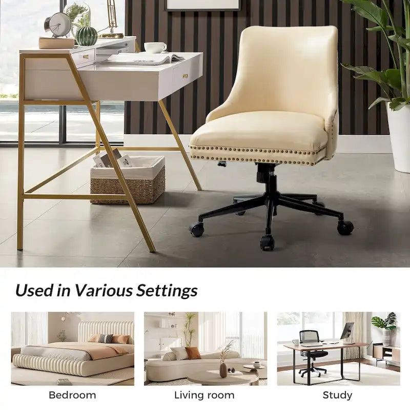 Fauteuil de bureau pivotant en similicuir avec clous décoratifs et réglage en hauteur