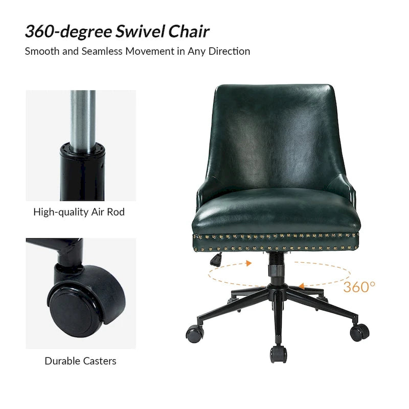 Fauteuil de bureau pivotant en similicuir avec clous décoratifs et réglage en hauteur