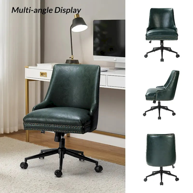 Fauteuil de bureau pivotant en similicuir avec clous décoratifs et réglage en hauteur