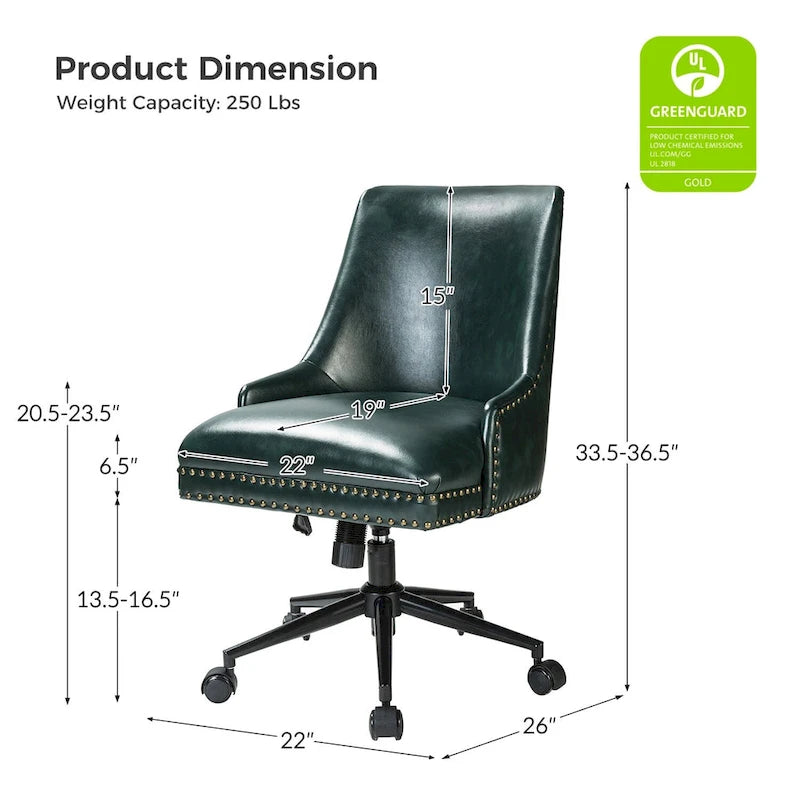Fauteuil de bureau pivotant en similicuir avec clous décoratifs et réglage en hauteur