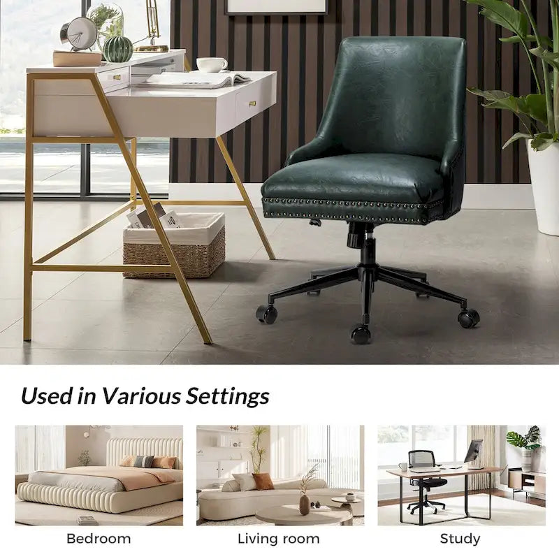 Fauteuil de bureau pivotant en similicuir avec clous décoratifs et réglage en hauteur