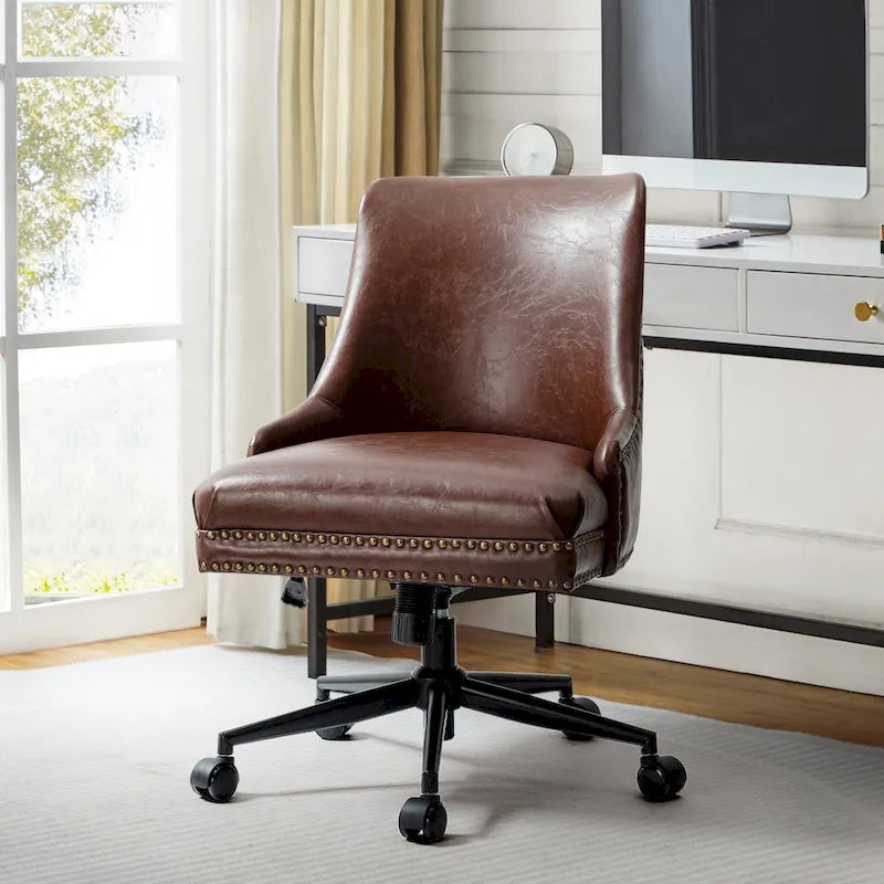 Fauteuil de bureau pivotant en similicuir avec clous décoratifs et réglage en hauteur