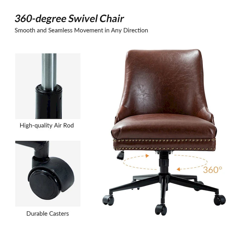 Fauteuil de bureau pivotant en similicuir avec clous décoratifs et réglage en hauteur