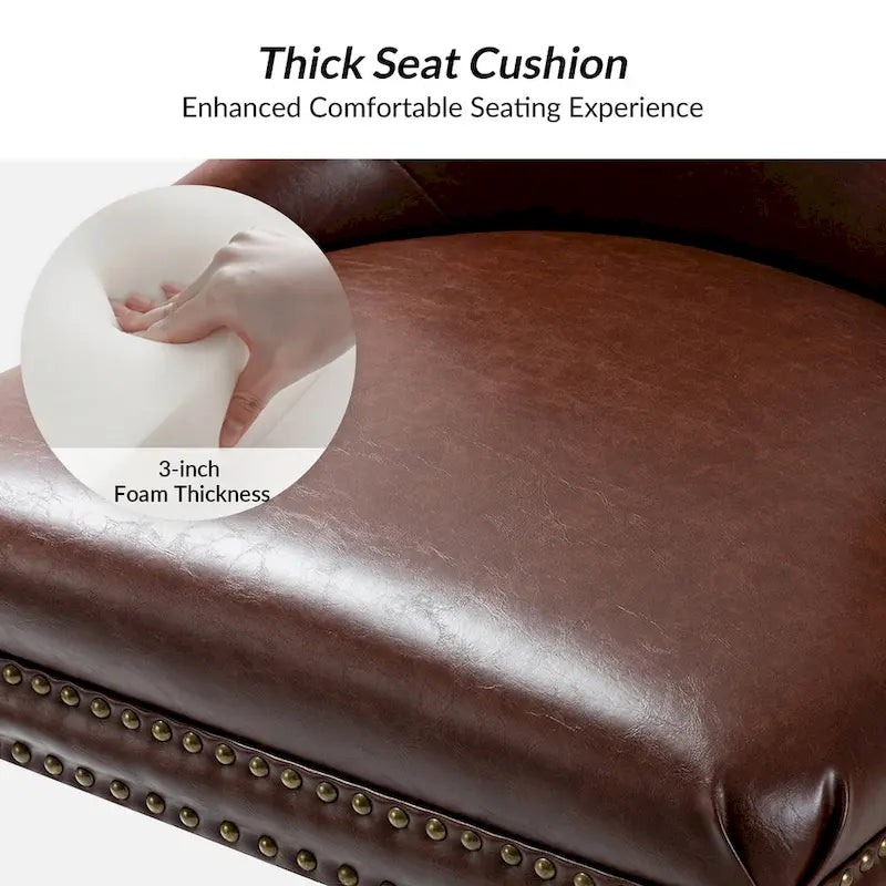 Fauteuil de bureau pivotant en similicuir avec clous décoratifs et réglage en hauteur