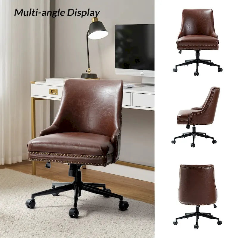 Fauteuil de bureau pivotant en similicuir avec clous décoratifs et réglage en hauteur