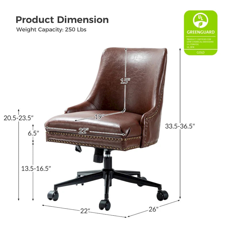Fauteuil de bureau pivotant en similicuir avec clous décoratifs et réglage en hauteur