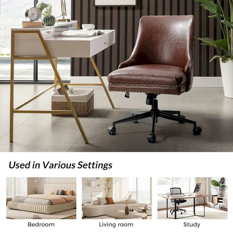 Fauteuil de bureau pivotant en similicuir avec clous décoratifs et réglage en hauteur