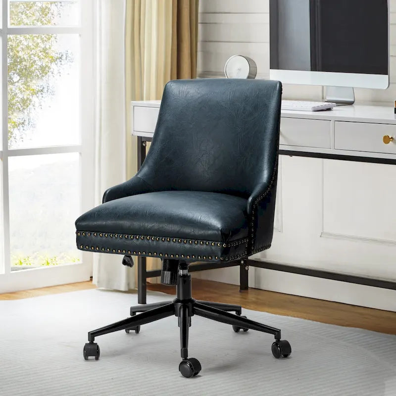 Fauteuil de bureau pivotant en similicuir avec clous décoratifs et réglage en hauteur