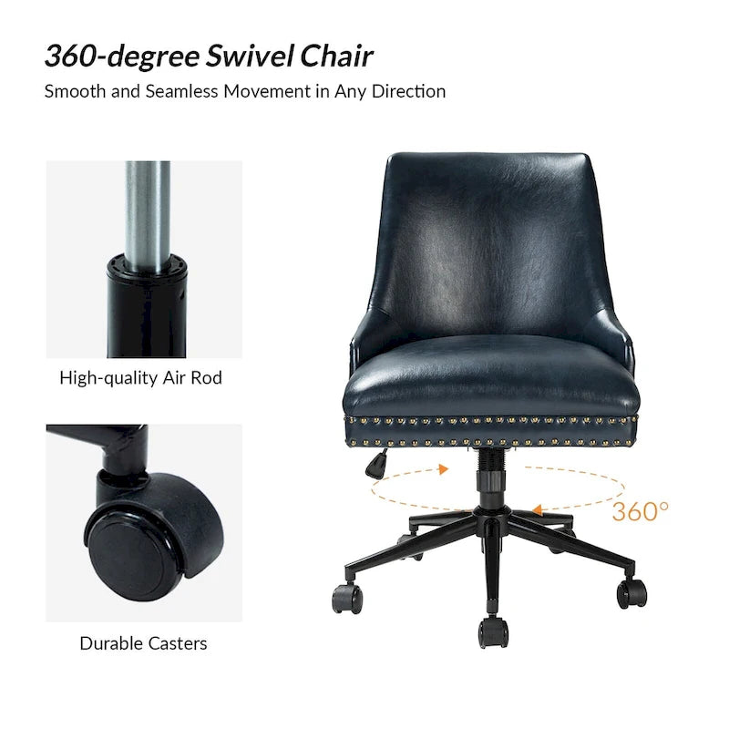 Fauteuil de bureau pivotant en similicuir avec clous décoratifs et réglage en hauteur