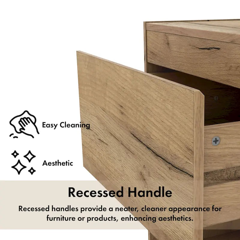 DH BASIC Rustic Light Oak 1-Drawer Nightstand with Charge Stand and Open Shelf by Denhour