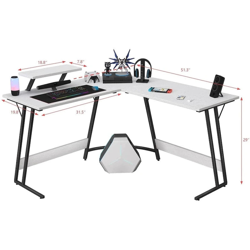 Bureau d'angle en L de gaming et de bureau avec support d'écran