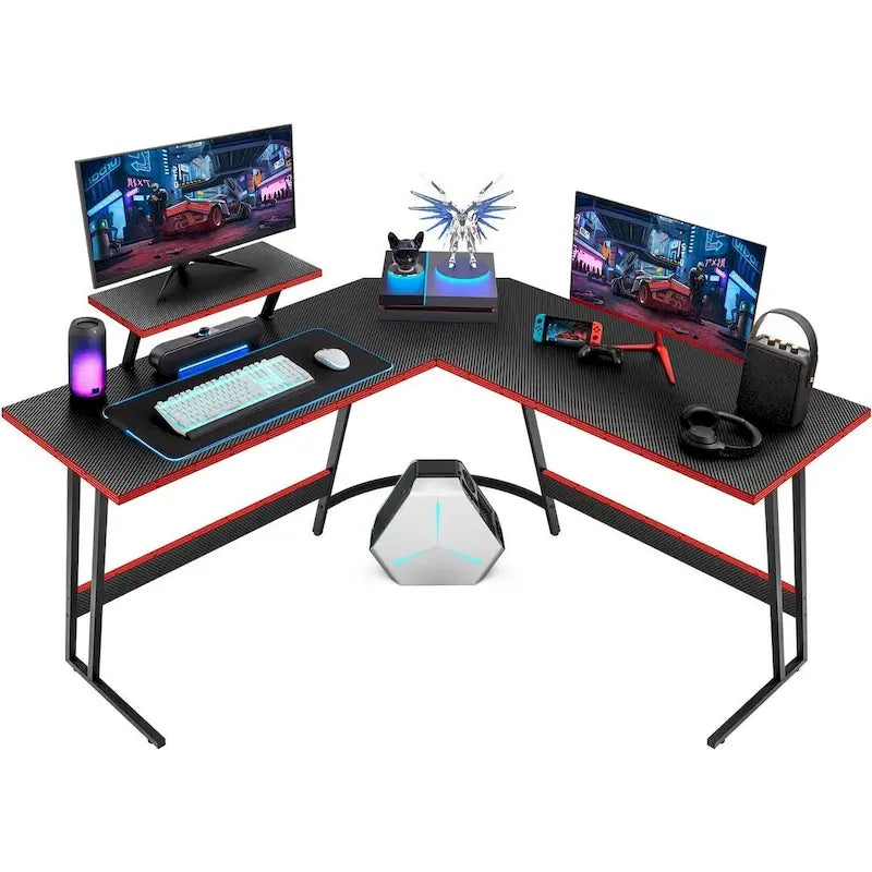 Bureau d'angle en L de gaming et de bureau avec support d'écran