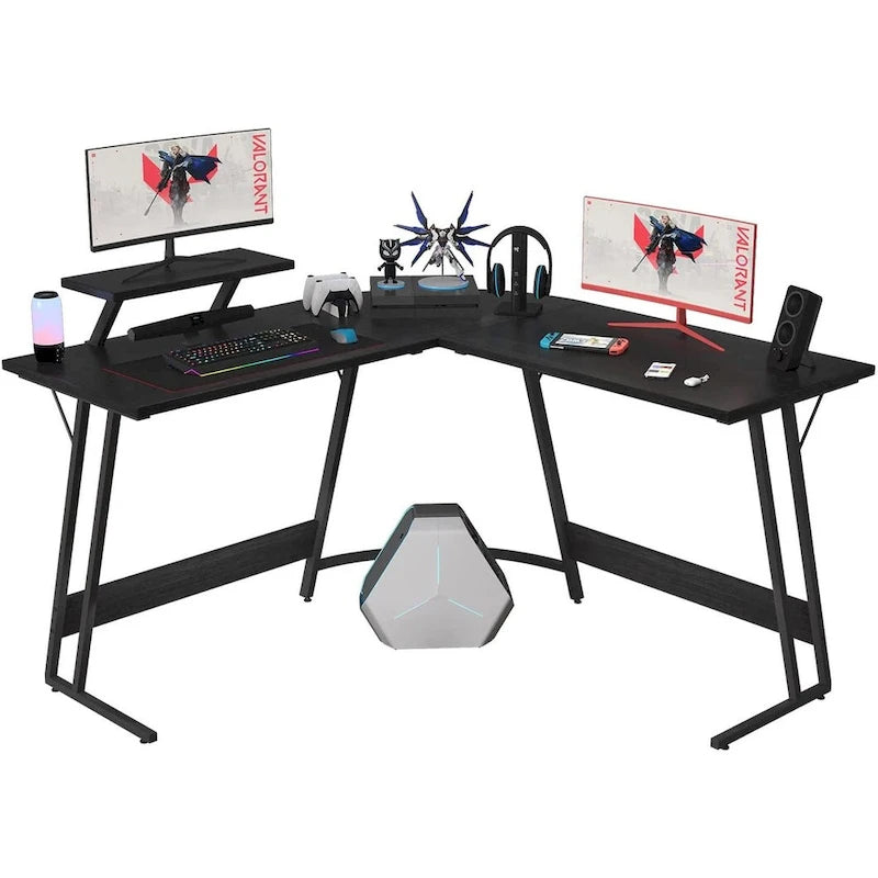 Bureau d'angle en L de gaming et de bureau avec support d'écran