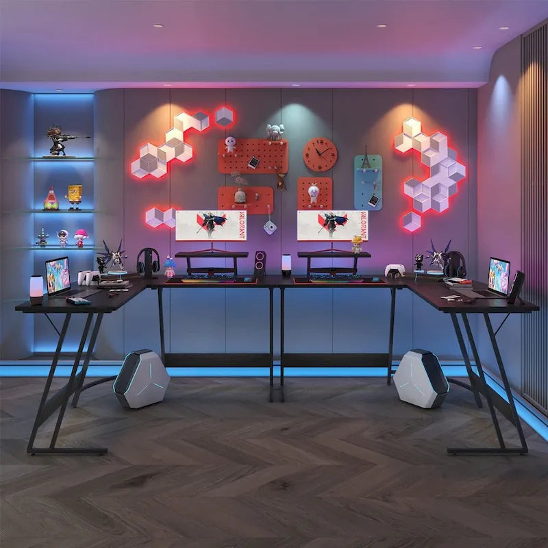 Bureau d'angle en L de gaming et de bureau avec support d'écran