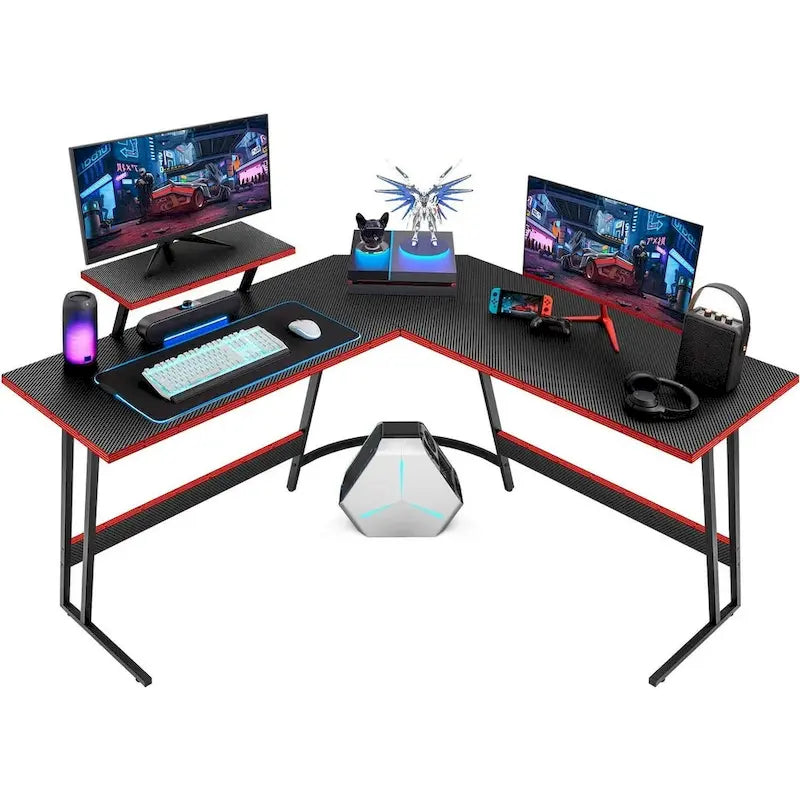 Bureau d'angle en L de gaming et de bureau avec support d'écran