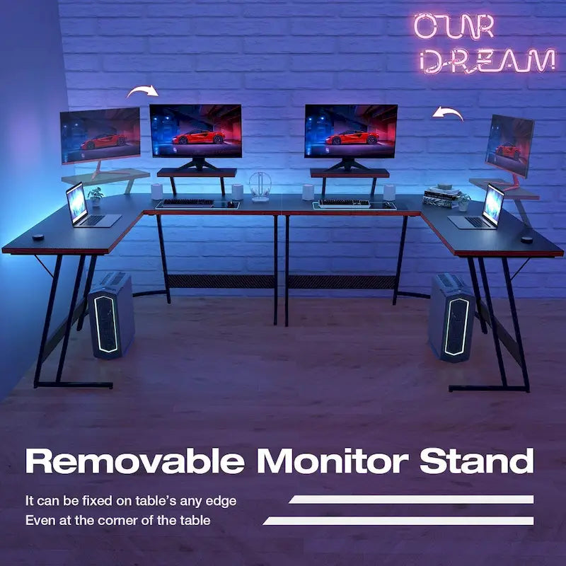 Bureau d'angle en L de gaming et de bureau avec support d'écran
