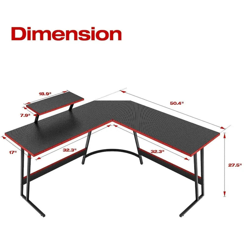 Bureau d'angle en L de gaming et de bureau avec support d'écran