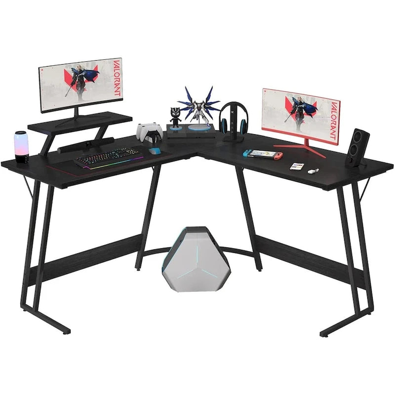Bureau d'angle en L de gaming et de bureau avec support d'écran