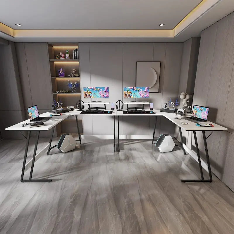 Bureau d'angle en L de gaming et de bureau avec support d'écran