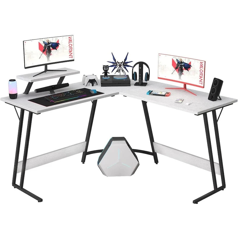 Bureau d'angle en L de gaming et de bureau avec support d'écran