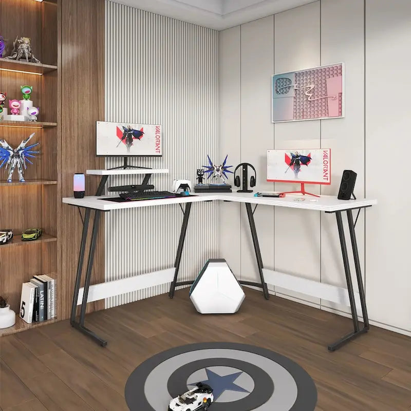 Bureau d'angle en L de gaming et de bureau avec support d'écran